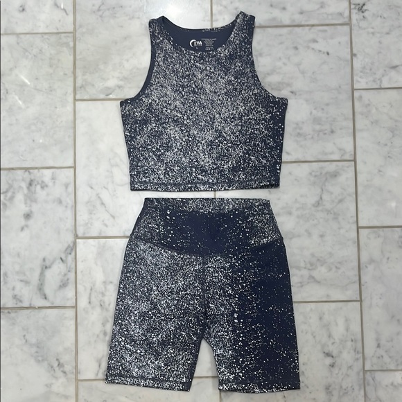 Navy reflective Speckled Crop Top and Shorts Set (can be sold separately) - Picture 1 of 5